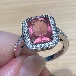 lab created Pink Topaz double rhodium plated ring . Little to no wear.